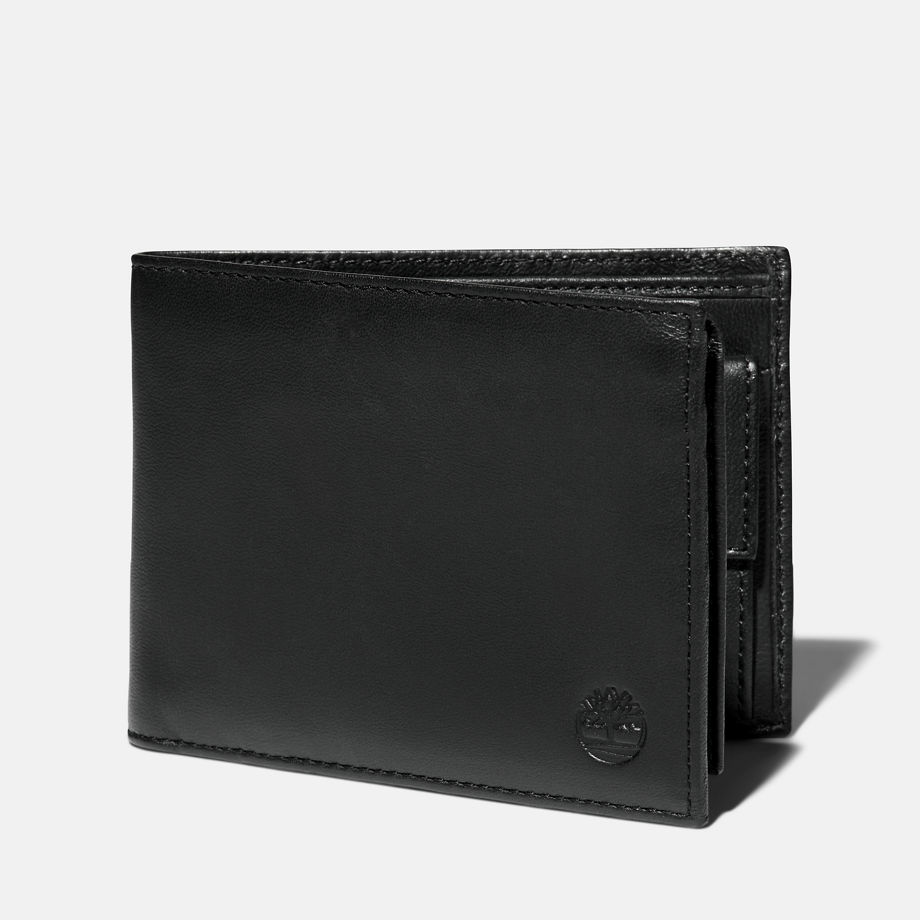 Timberland Kittery Trifold Leather Wallet With Coin Pocket For Men In Black Black