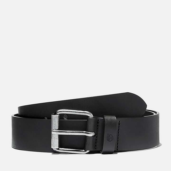 Leather Belt with Antique-Finish Buckle for Men in Black