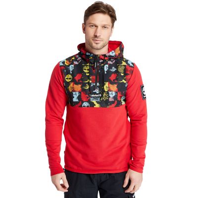 Mixed-Media Printed Hoodie for Men in Red | Timberland
