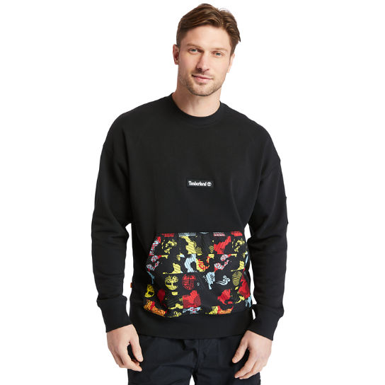 Mixed-Media Print Sweatshirt for Men in Black | Timberland
