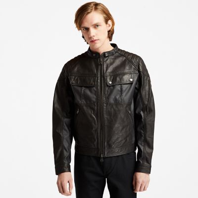 Moto Guzzi X Timberland Leather Jacket For Men In Black Black