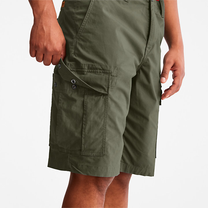 Poplin Cargo Shorts for Men in Dark Green-