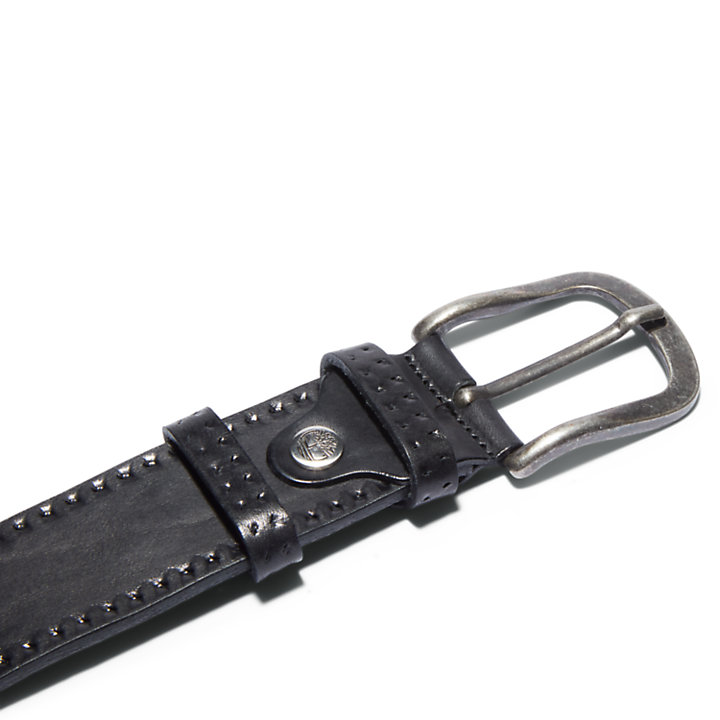 Embossed Leather Belt for Men in Black-
