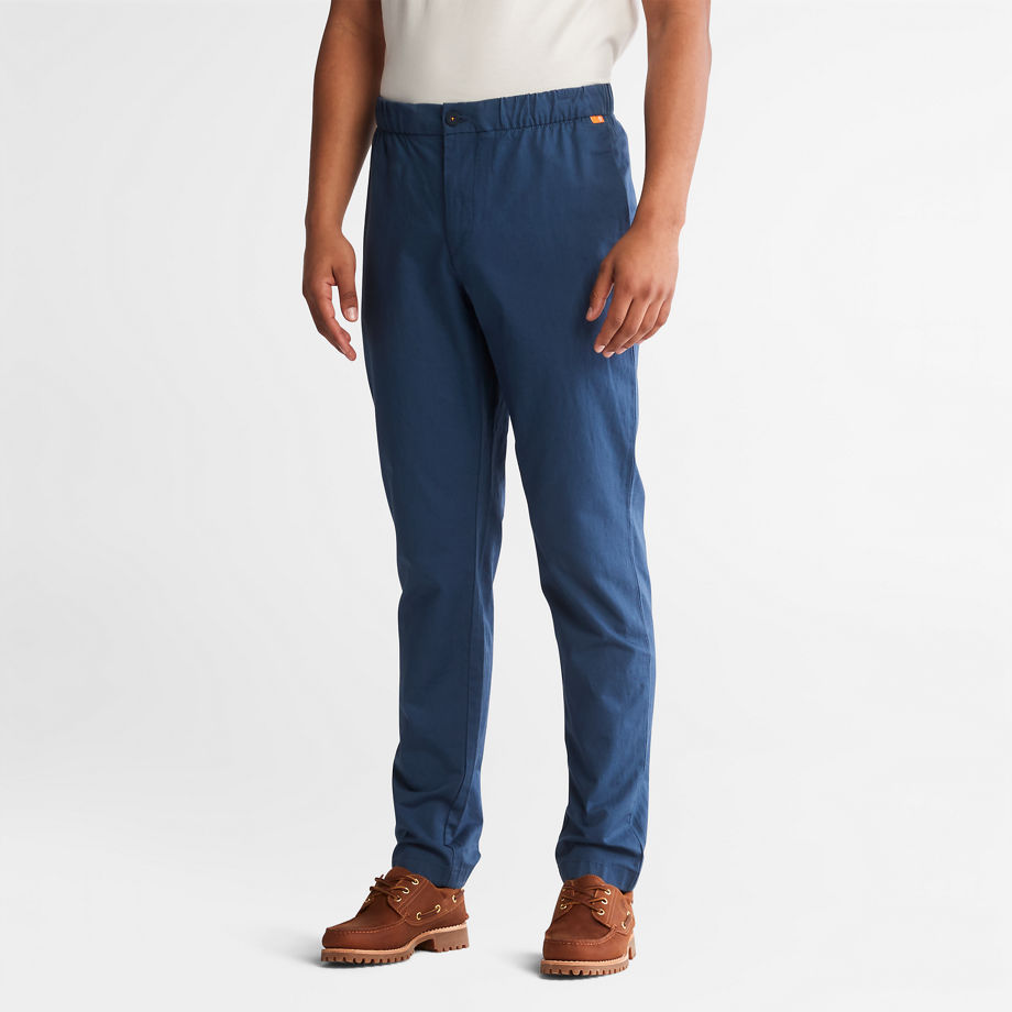Timberland Cotton And Linen-blend Joggers For Men In Blue Dark Blue, Size 33 x 32