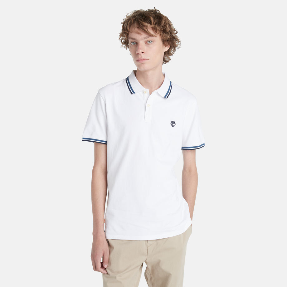 Timberland Millers River Tipped Polo Shirt For Men In White White