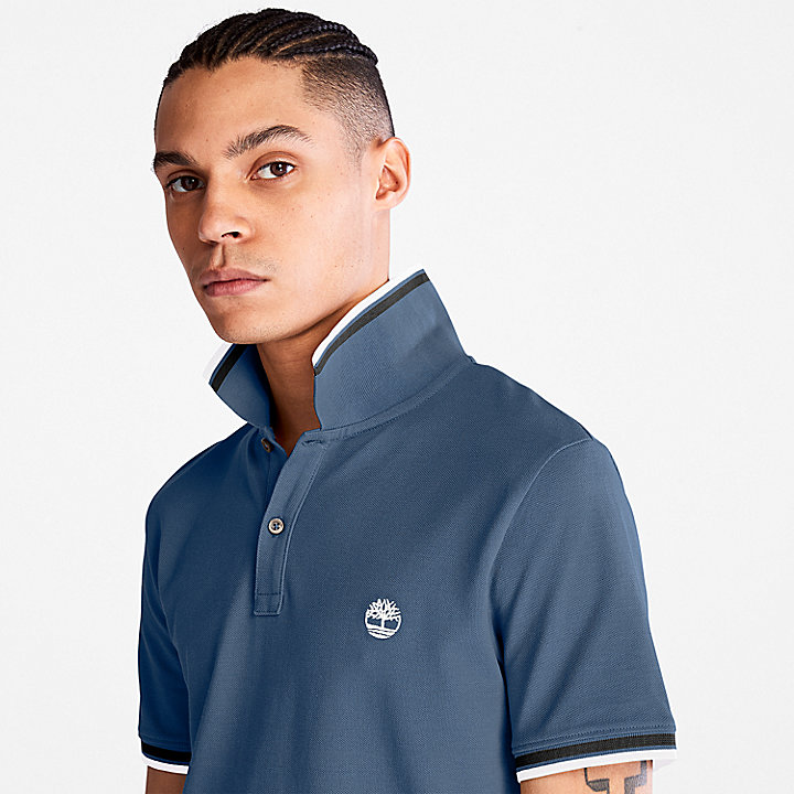 Millers River Tipped Polo Shirt for Men in Blue