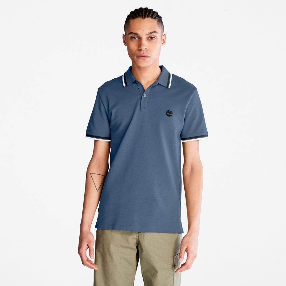Timberland Millers River Tipped Polo Shirt For Men In Blue Dark Blue