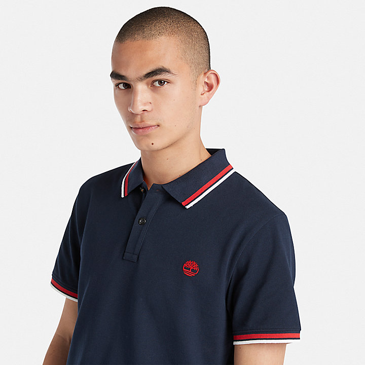 Millers River Tipped Polo Shirt for Men in Navy