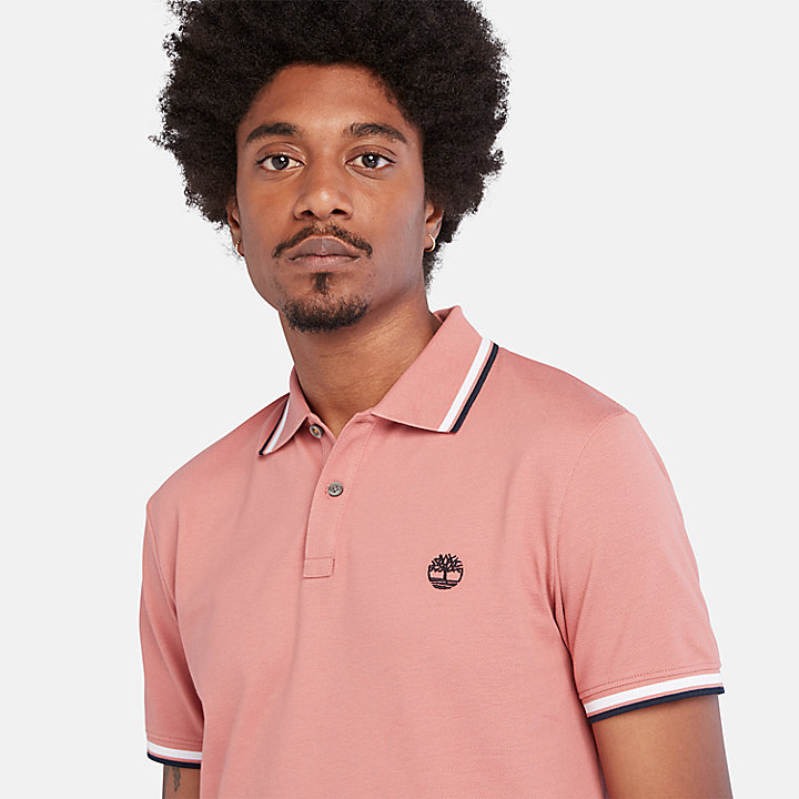 Millers River Tipped Polo Shirt for Men in Pink