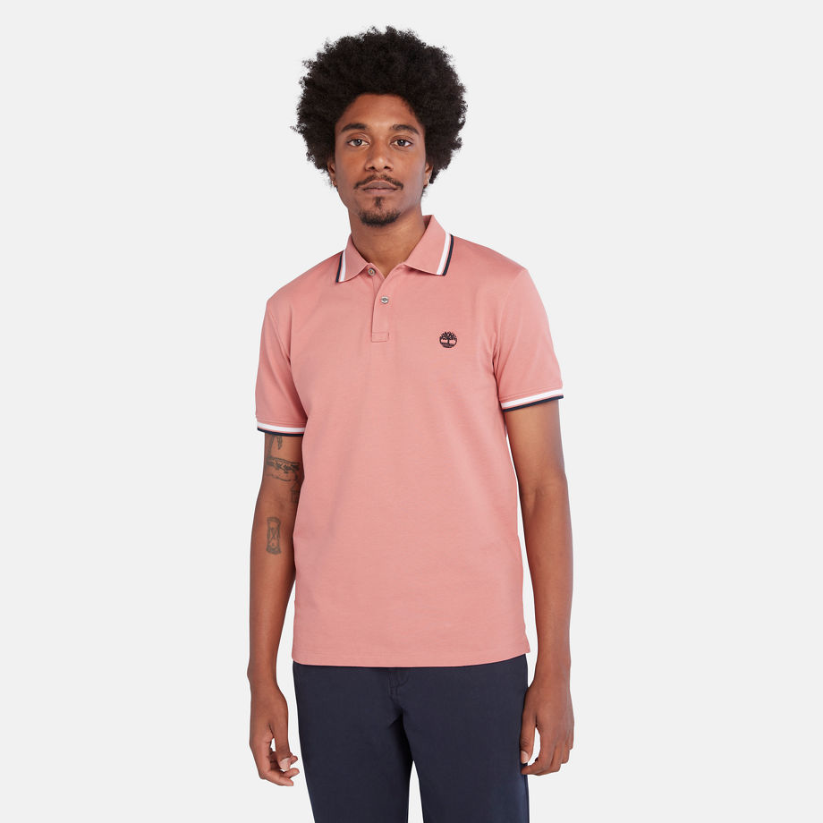 Timberland Millers River Tipped Polo Shirt For Men In Pink Pink