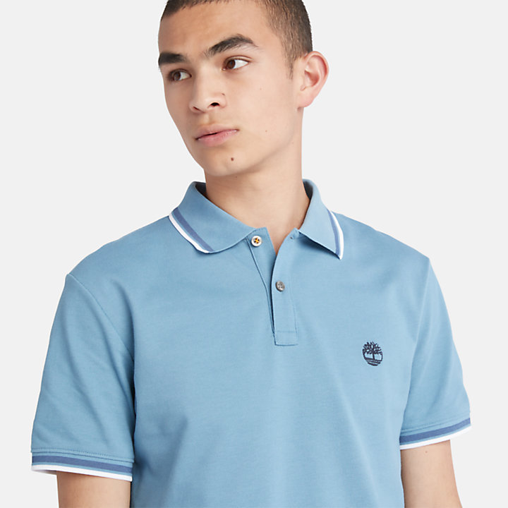 Millers River Tipped Polo Shirt for Men in Light Blue-