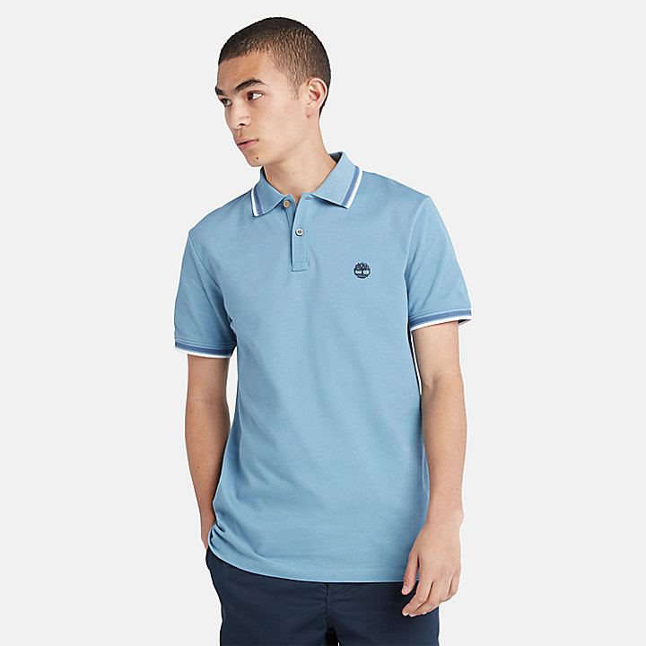 Millers River Tipped Polo Shirt for Men in Light Blue