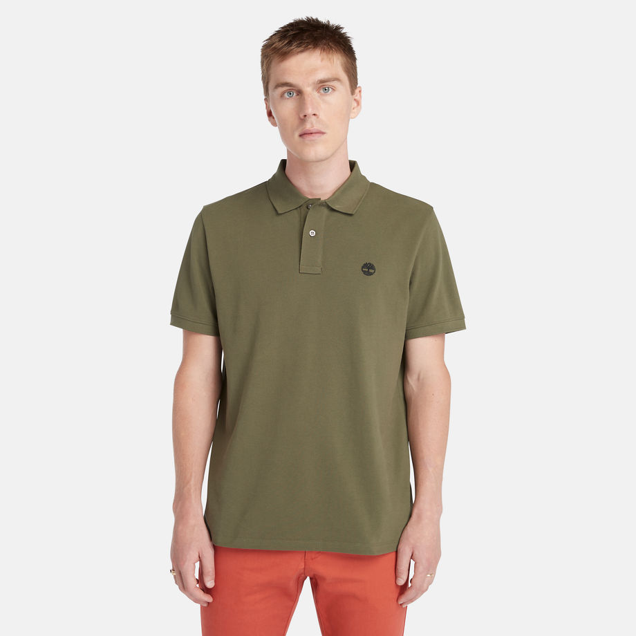 Timberland Millers River Pique Polo Shirt For Men In Dark Green Green, Size L