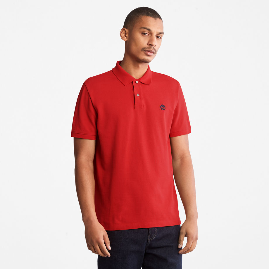 Timberland Millers River Pique Polo Shirt For Men In Red Orange, Size XL