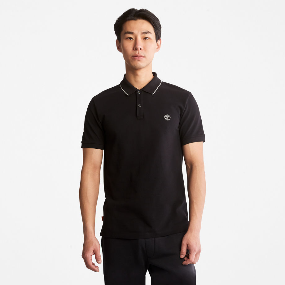 Timberland Millers River Pique Polo Shirt For Men In Black Black, Size S