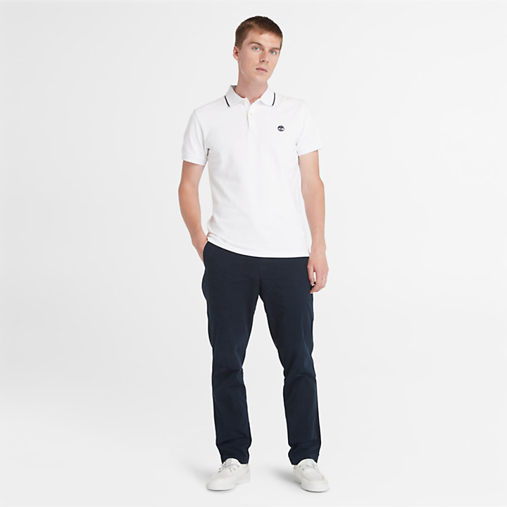 Millers River Printed Neck Polo Shirt for Men in White-