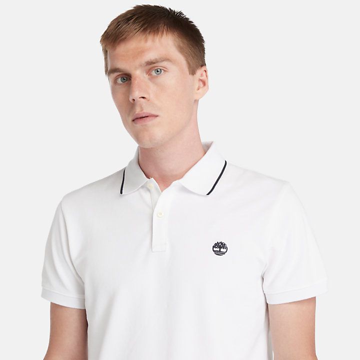 Millers River Print-Collar Polo Shirt for Men in White-