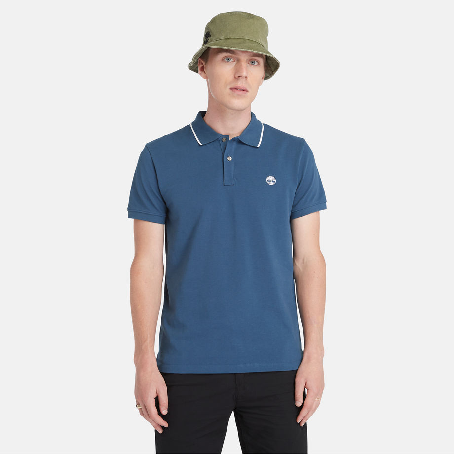 Timberland Millers River Print-collar Polo Shirt For Men In Blue Blue
