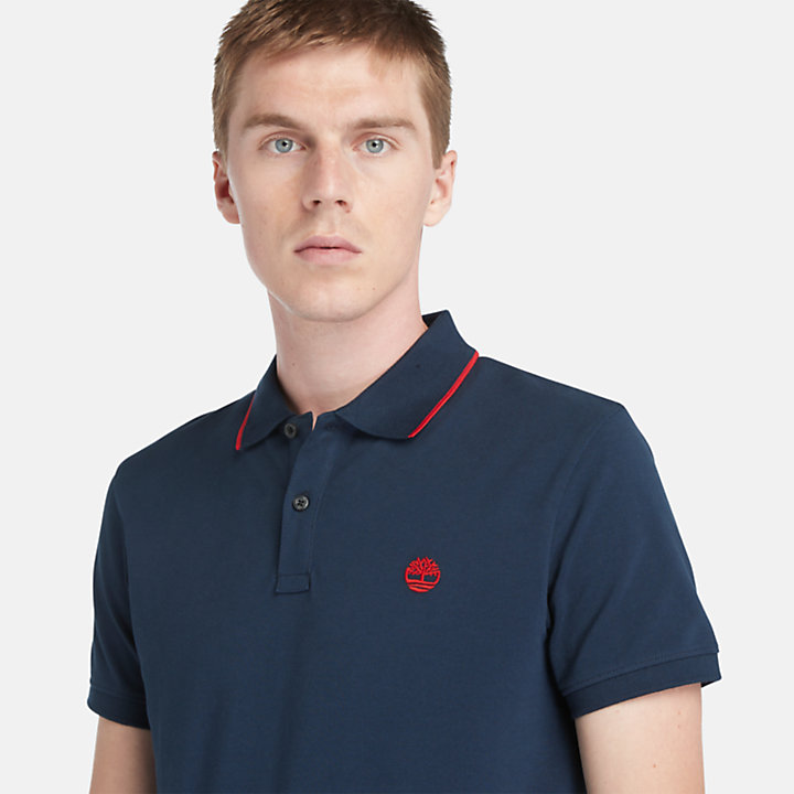 Millers River Print-Collar Polo Shirt for Men in Navy-