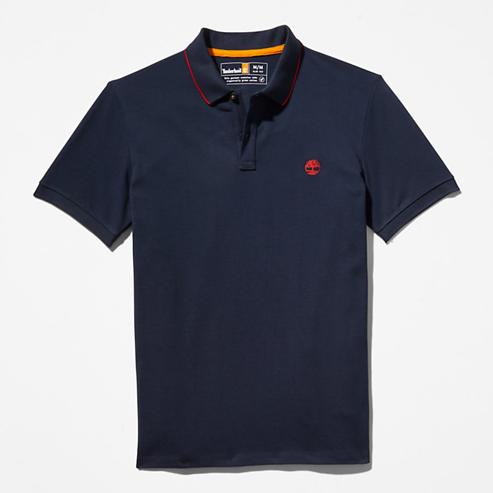 Millers River Print-Collar Polo Shirt for Men in Navy-