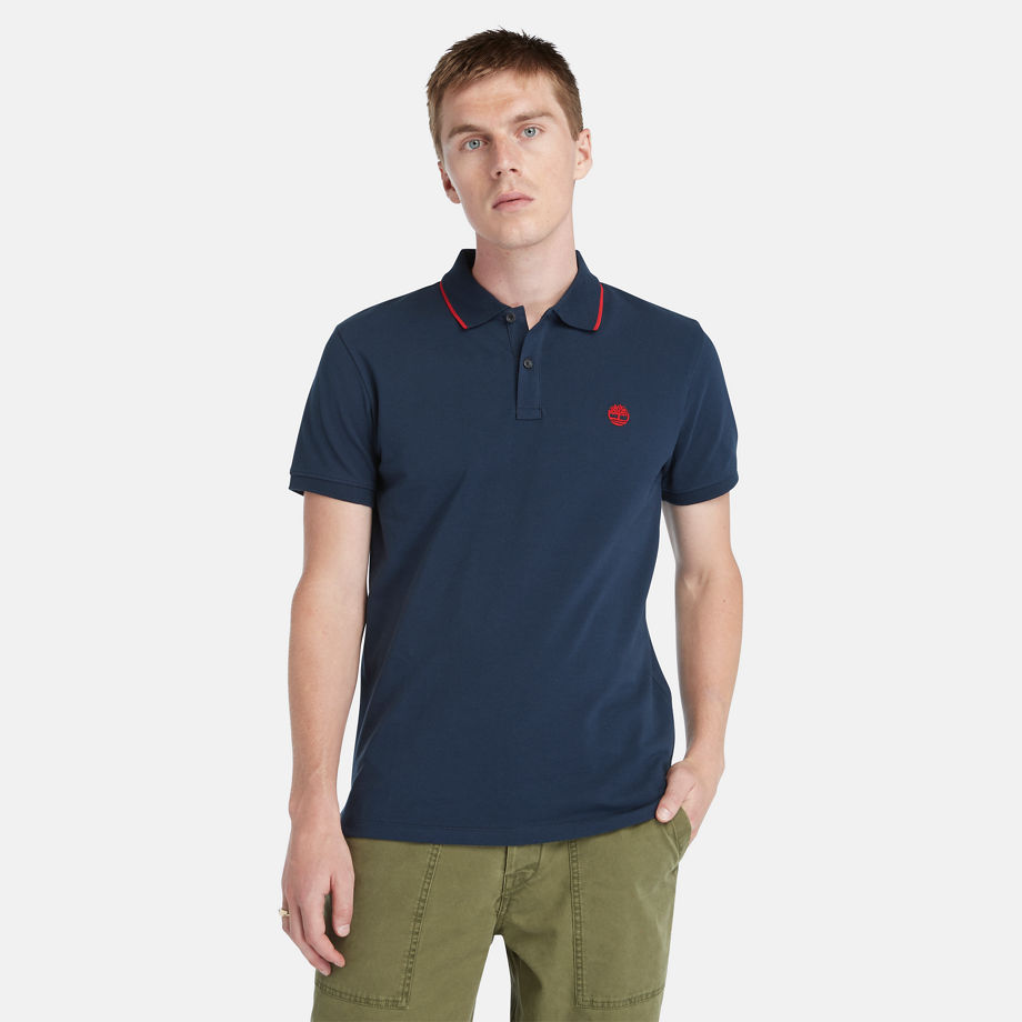 Timberland Millers River Printed Neck Polo Shirt For Men In Dark Blue Navy