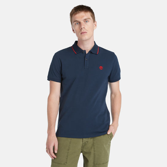 Millers River Printed Neck Polo Shirt for Men in Dark Blue | Timberland