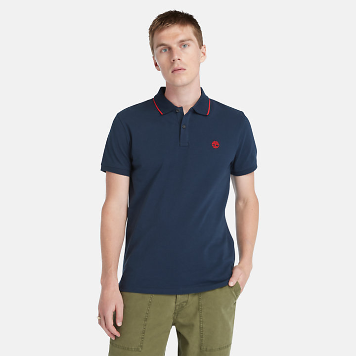 Millers River Printed Neck Polo Shirt for Men in Dark Blue-