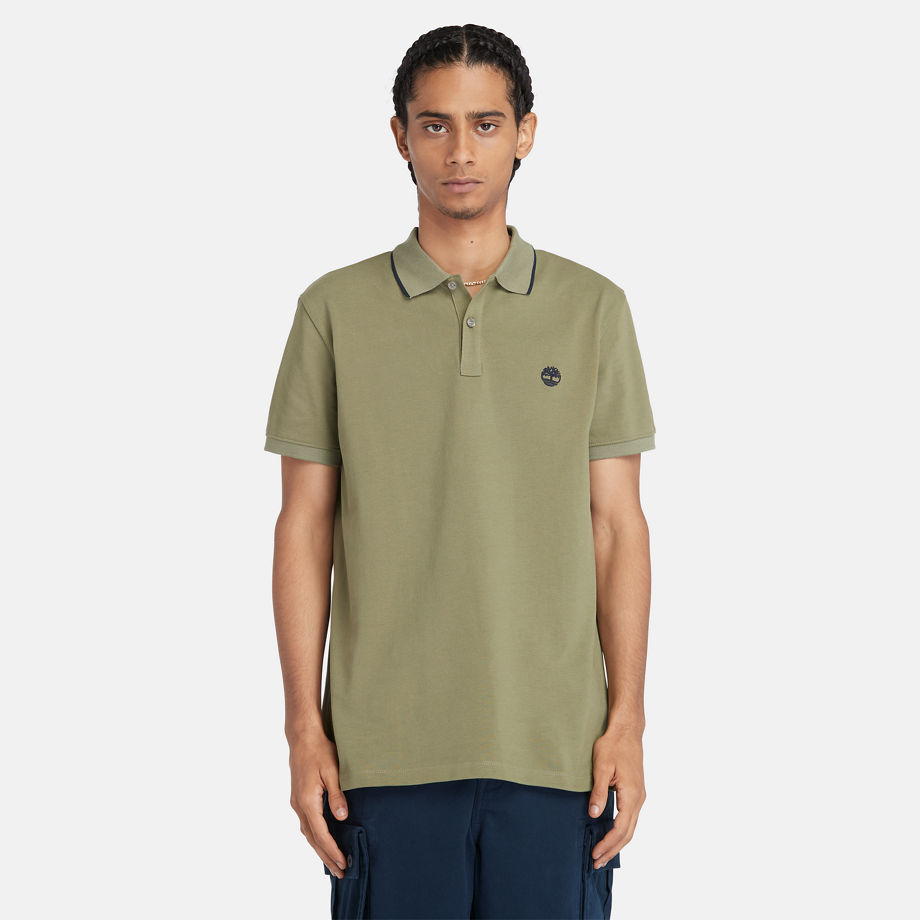 Timberland Millers River Printed Neck Polo Shirt For Men In Green Green, Size XXL