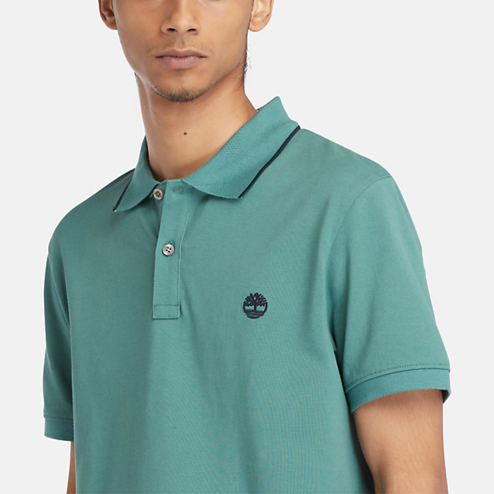 Millers River Printed Neck Polo Shirt for Men in Sea Pine-