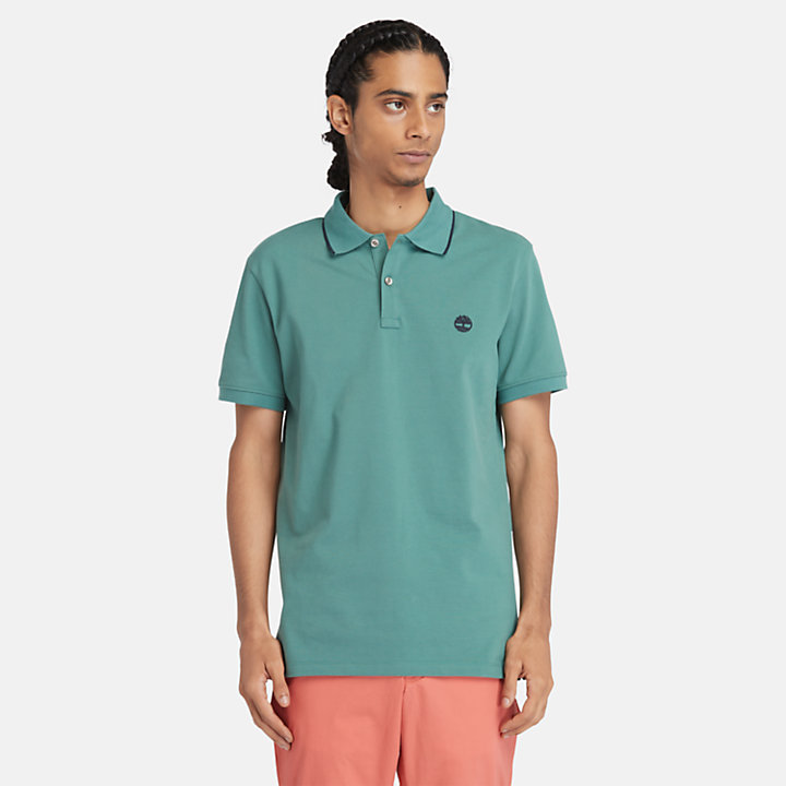 Millers River Printed Neck Polo Shirt for Men in Sea Pine-