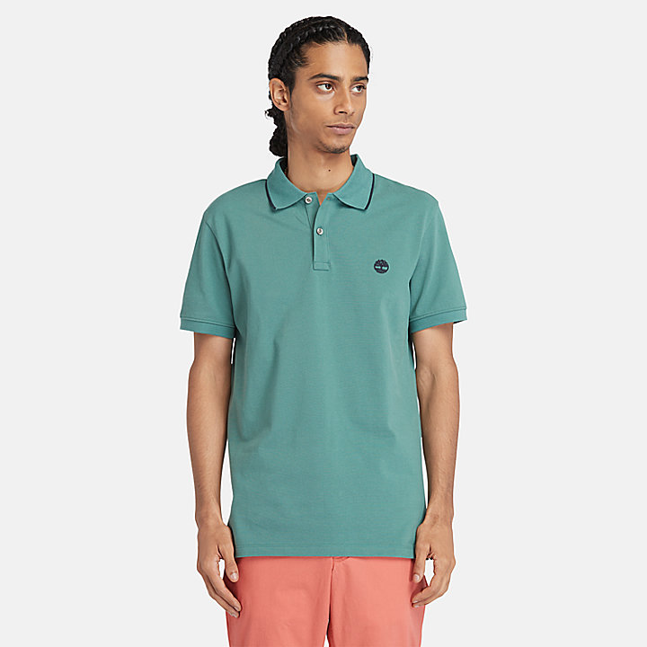 Millers River Printed Neck Polo Shirt for Men in Sea Pine