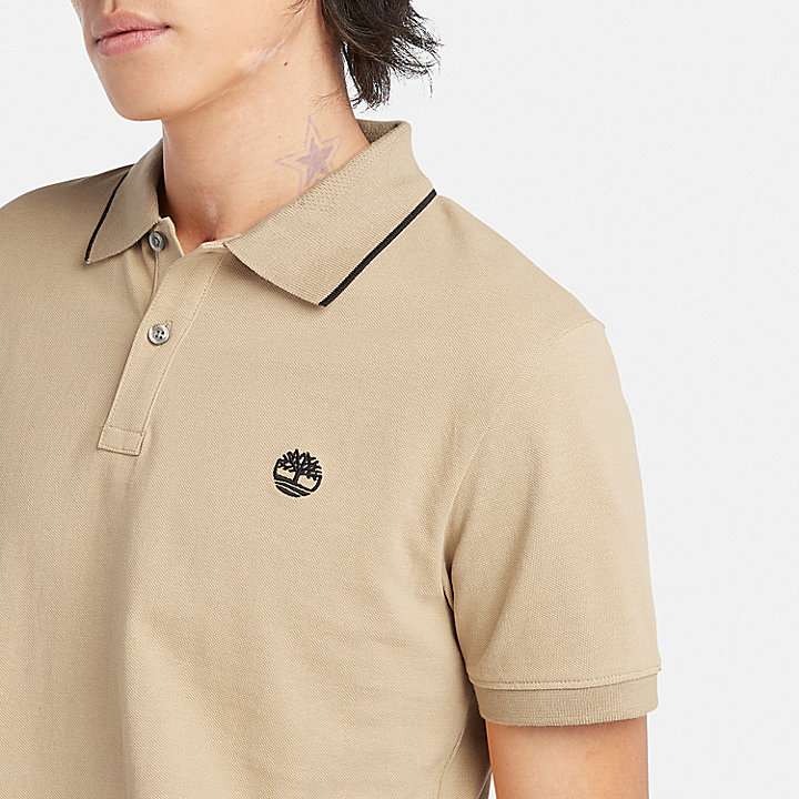 Millers River Printed Neck Polo Shirt for Men in Beige