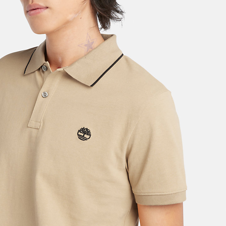Millers River Printed Neck Polo Shirt for Men in Beige-