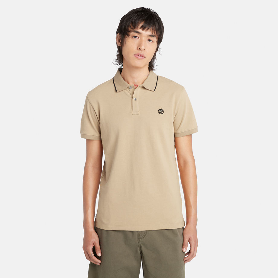 Timberland Millers River Printed Neck Polo Shirt For Men In Beige Beige