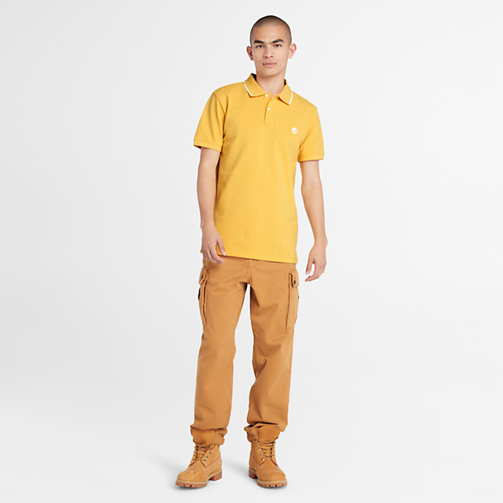 Millers River Printed Neck Polo Shirt for Men in Light Yellow-