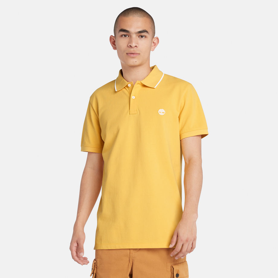 Timberland Millers River Printed Neck Polo Shirt For Men In Light Yellow Yellow