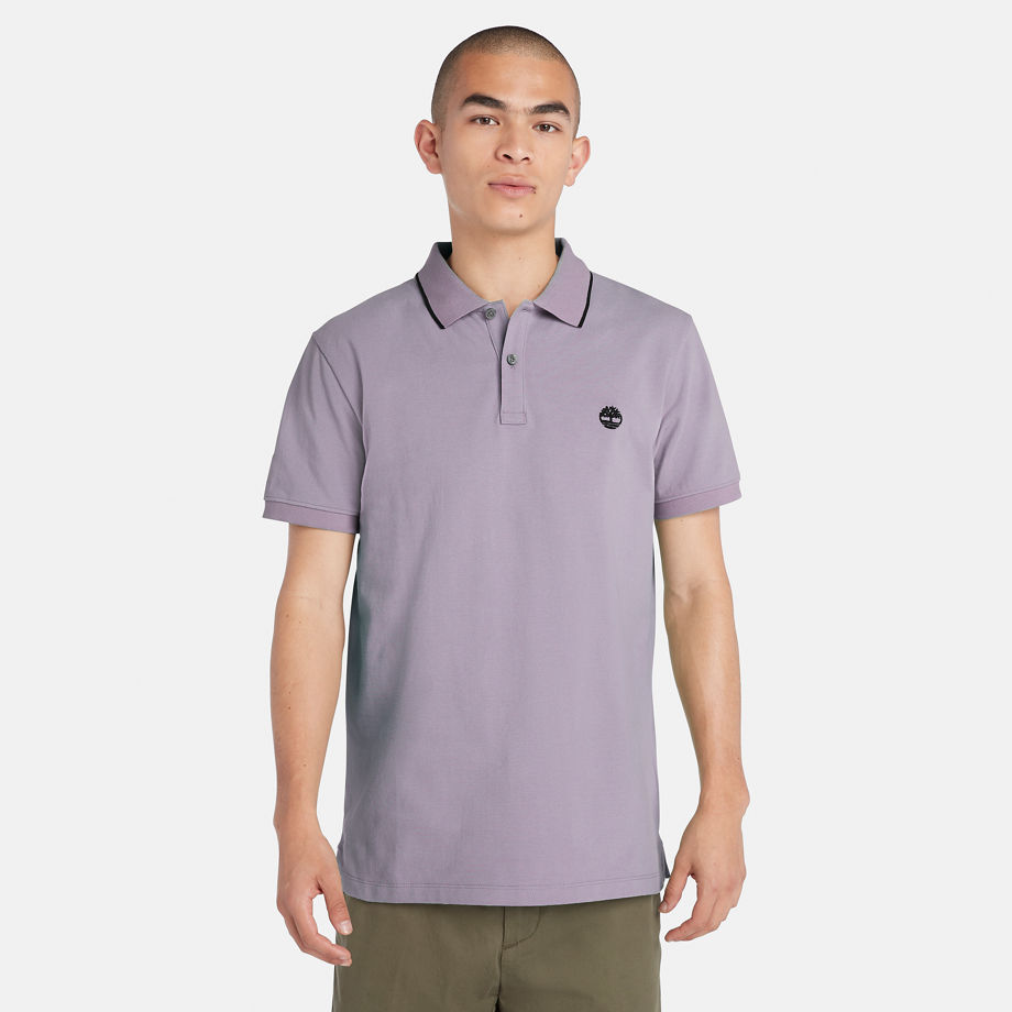 Timberland Millers River Printed Neck Polo Shirt For Men In Purple Purple, Size L