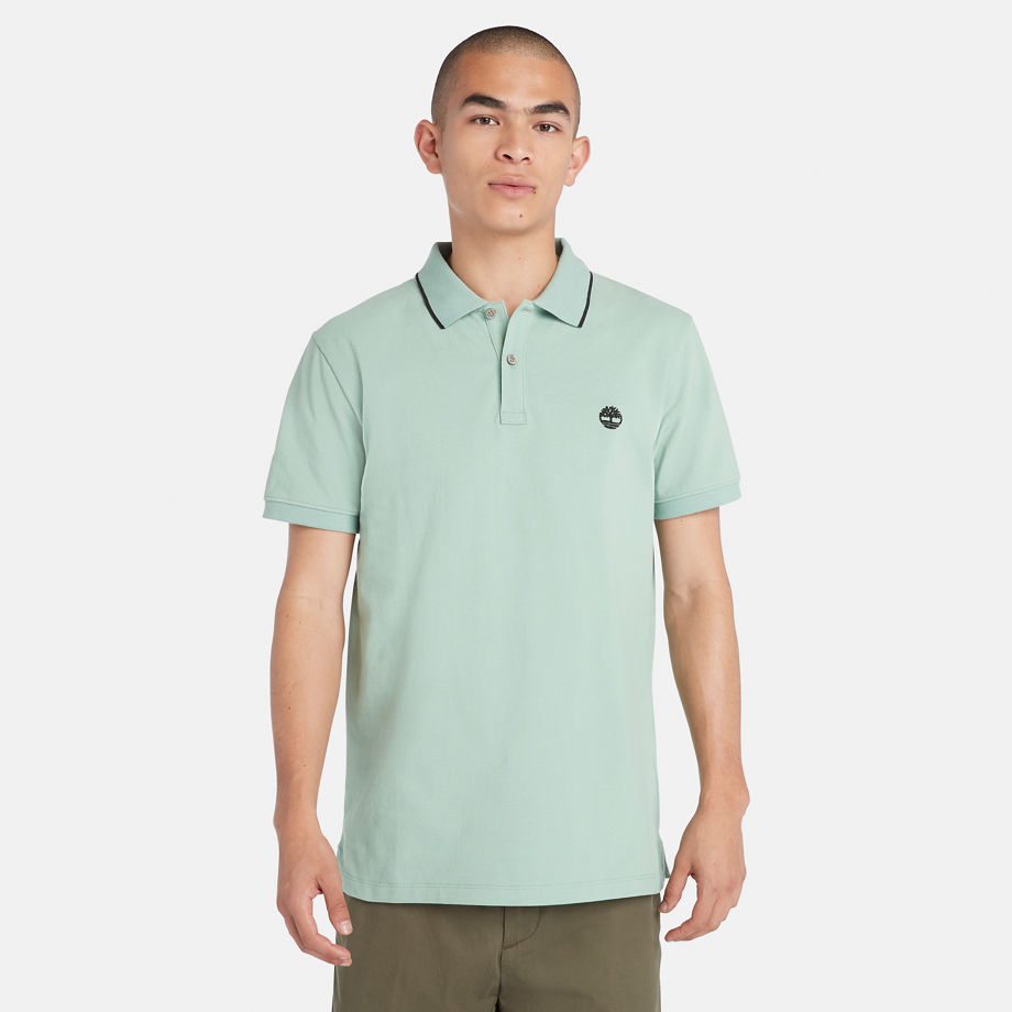 Timberland Millers River Printed Neck Polo Shirt For Men In Light Green Green