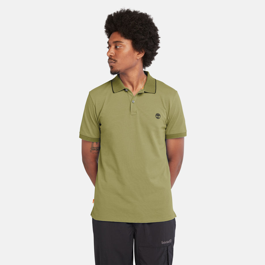 Timberland Millers River Pique Polo Shirt For Men In Dark Green Green, Size M