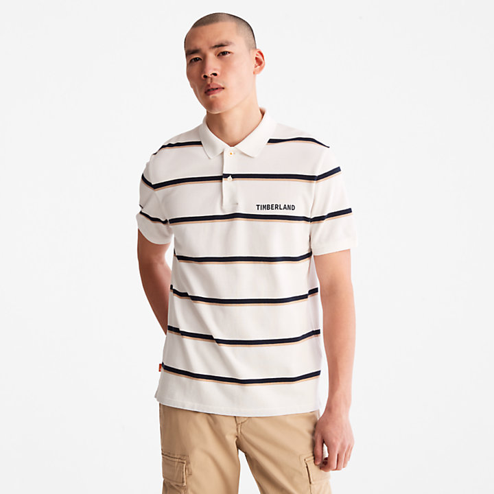 Zealand River Striped Polo Shirt for Men in White-