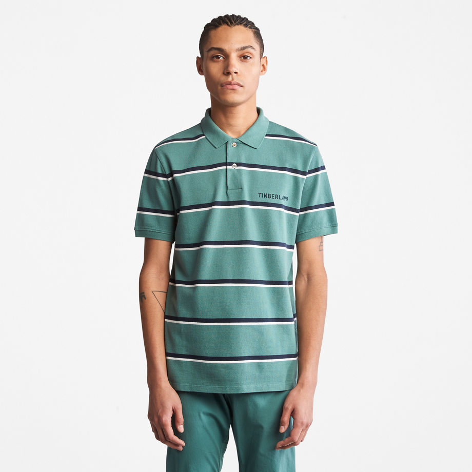 Timberland Zealand River Striped Polo Shirt For Men In Green Teal, Size S