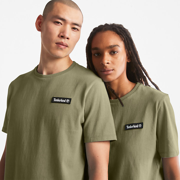 T-shirt Pesante con Targhetta All Gender in verde scuro-