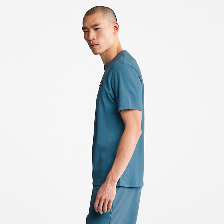 T-shirt Pesada com Logótipo Sem Género em azul-