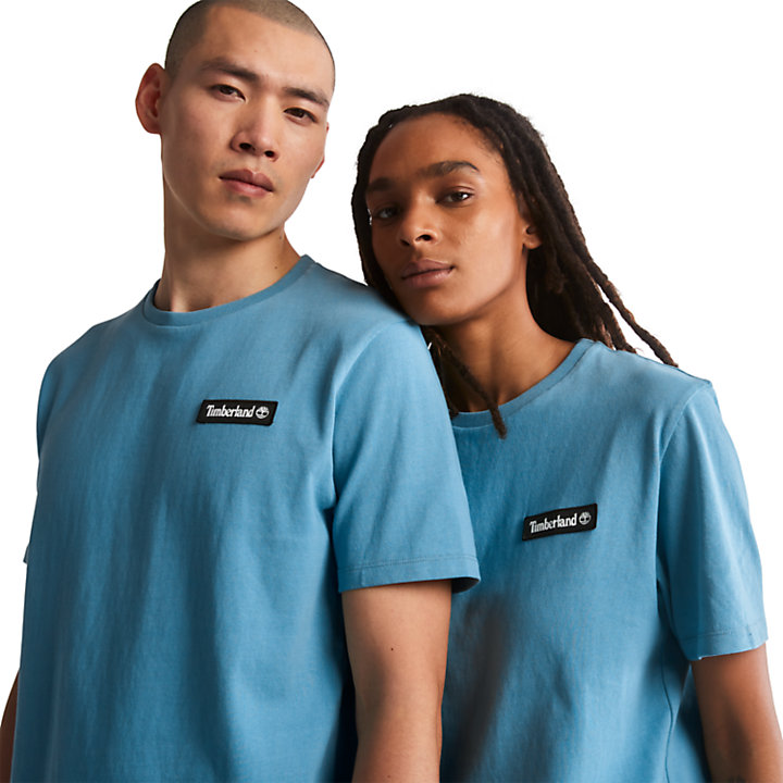 Camiseta con logotipo de gran gramaje unisex en azul-