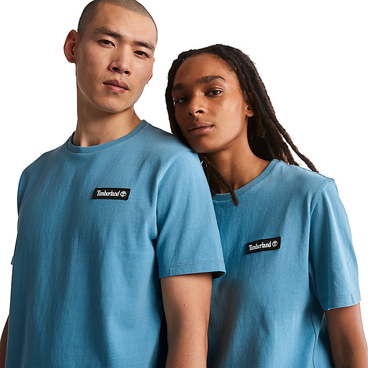 Schweres All Gender T-Shirt mit Logo in Blau