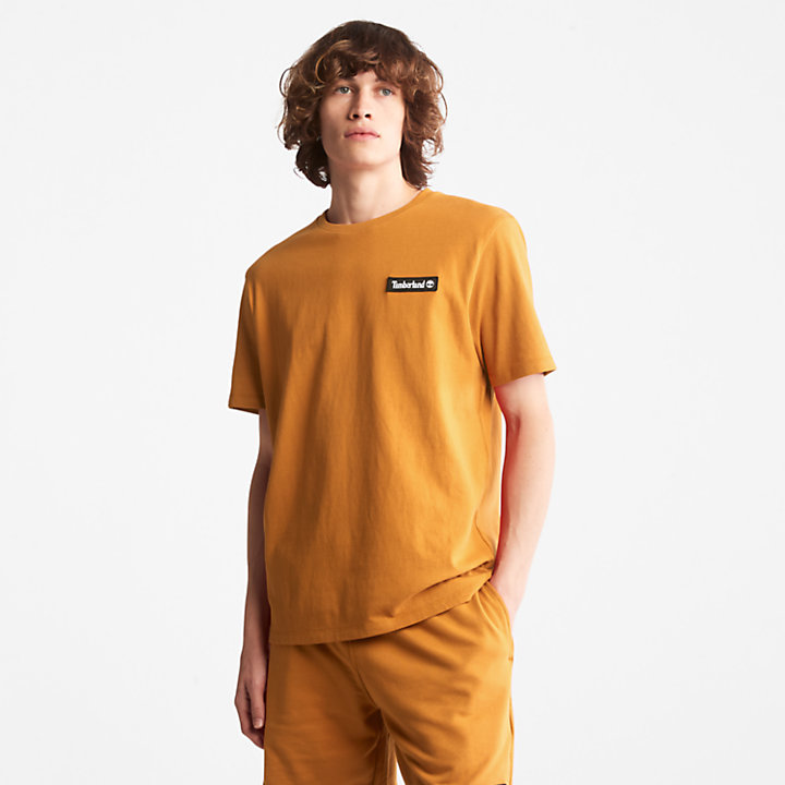 T-shirt Pesada com Logótipo Sem Género em laranja-