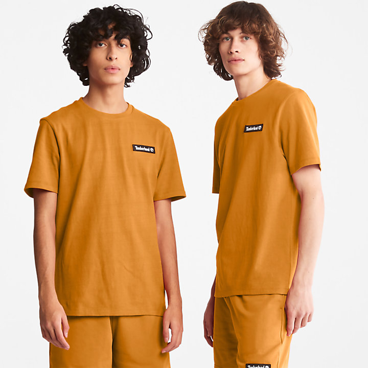 T-shirt Pesada com Logótipo Sem Género em laranja-