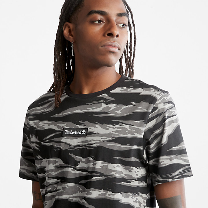 White Tiger Print T-Shirt for Men in Camo-