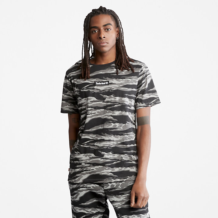 T-shirt à imprimé tigre blanc pour homme en camouflage-