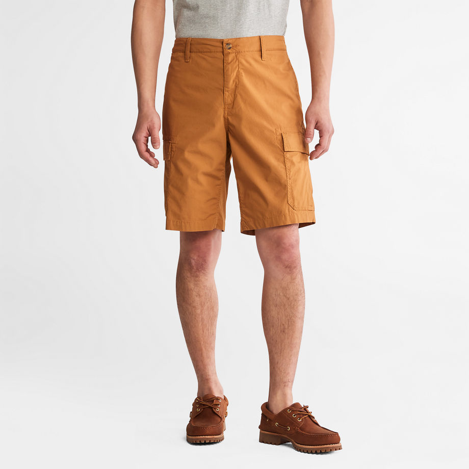 Timberland Poplin Cargo Shorts For Men In Dark Yellow Light Brown, Size 33